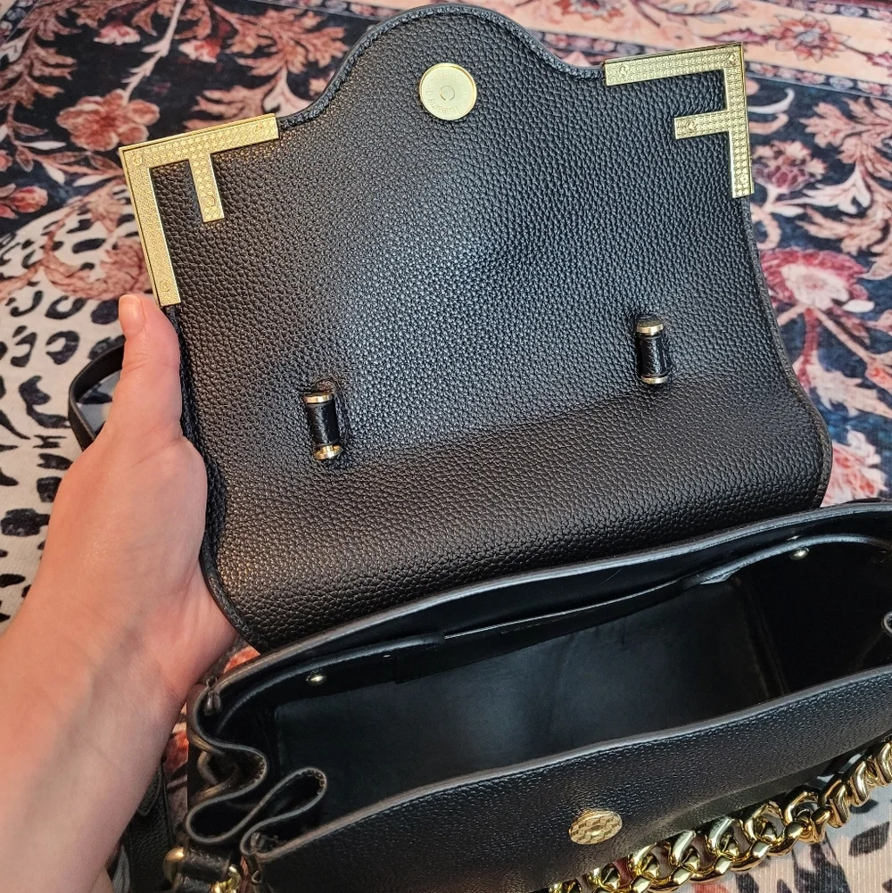 V Designer Satchel Bag Purse with Gold Medusa Head - Picture 5 of 9